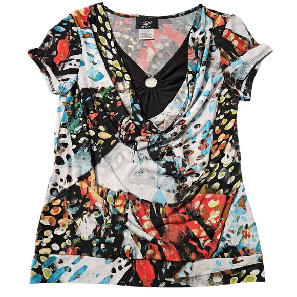 Libra Womens Blouse Multi-Color Size PS Polyester Blend Short Sleeve Stretch - Picture 1 of 16